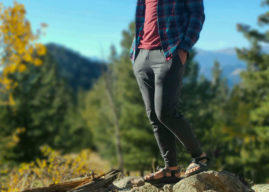 An image of the Rabbit Fall Casual joggers in front of trees